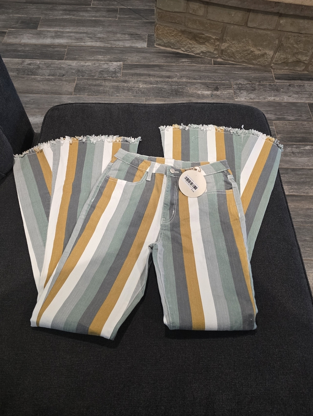 High-Rise Wide-Leg Striped Jeans in Mustard, Sage & White